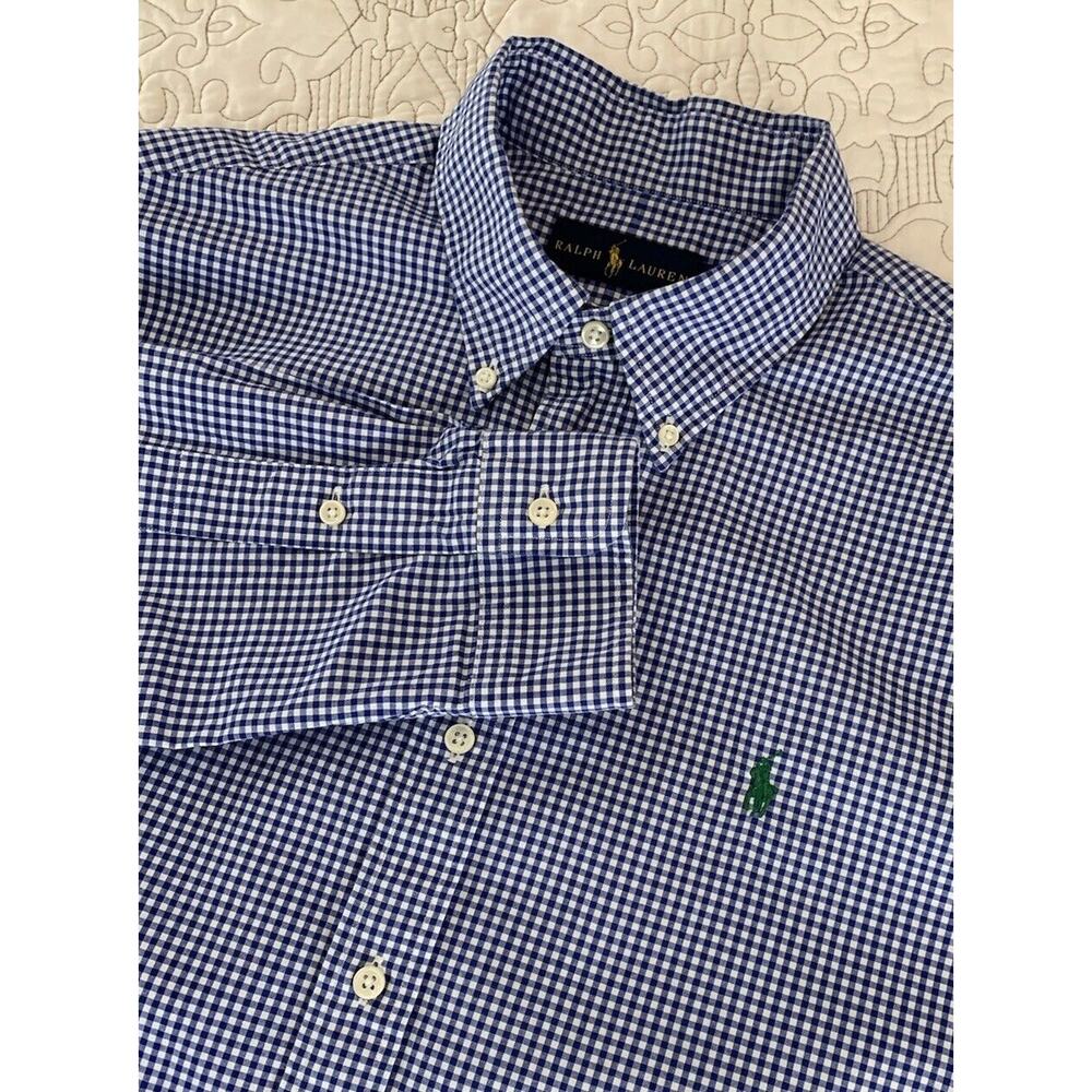 POLO RALPH LAUREN Men’s Long Sleeve Button Up Shirt Size Large Blue White Check